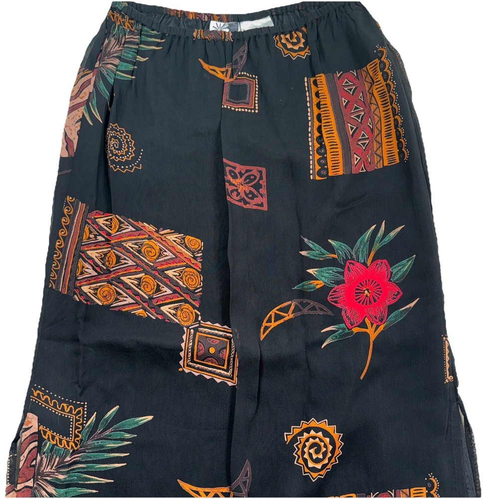 Phool Tamarind Skirt Women M Black Multicolor Tropical Geometric Rayon Midi